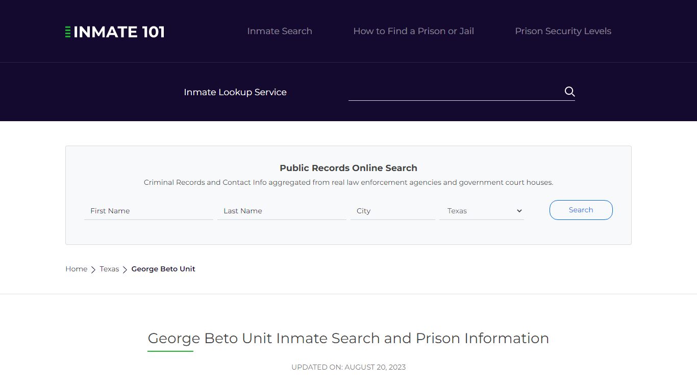 George Beto Unit Inmate Search and Prison Information