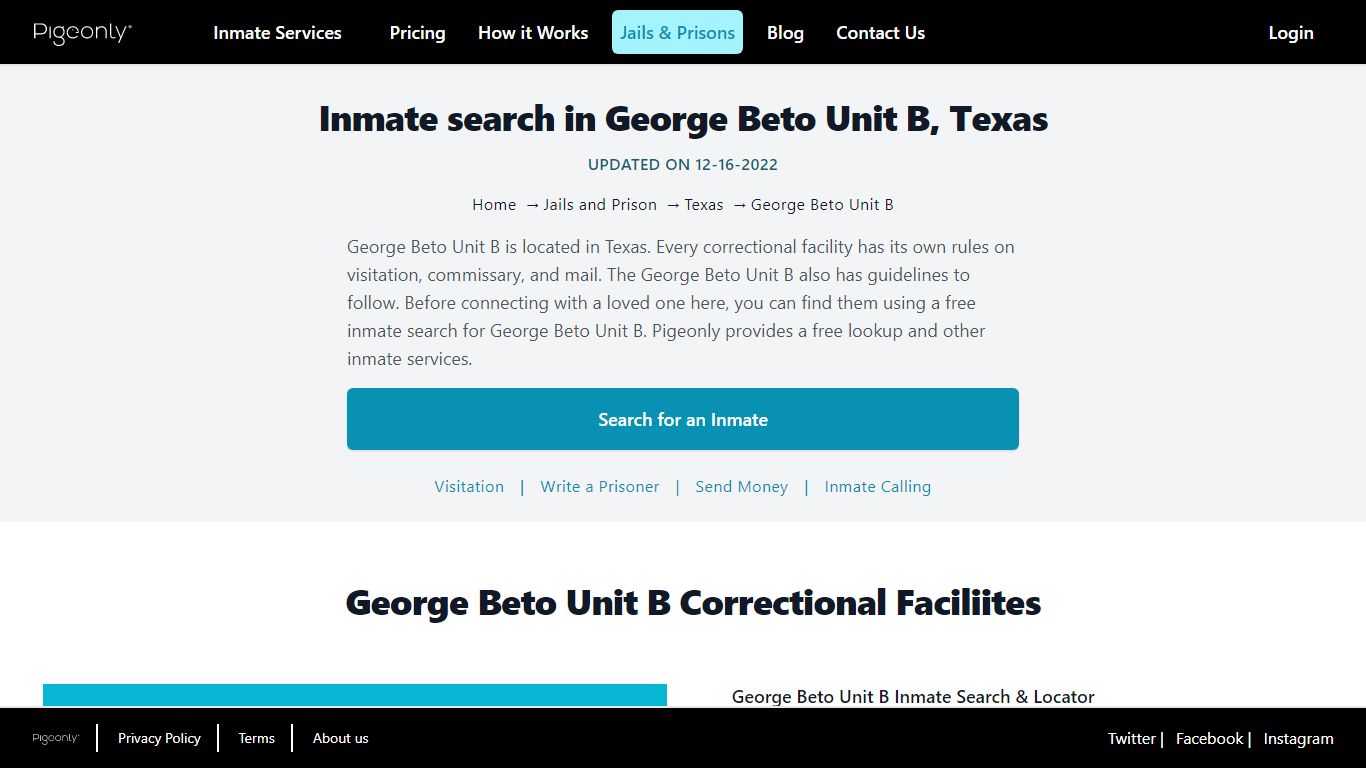 Inmate Search George Beto Unit B, Texas | Pigeonly